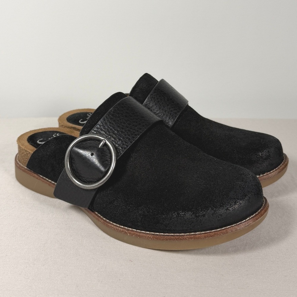 New Sofft Womens 6 Black Suede Leather Buckle Clogs Mules SF0055021‎